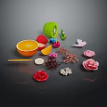 Colorful Assorted Fresh Fruits Display With Sliced Kiwi Orange Strawberry And Berries On Dark Surface