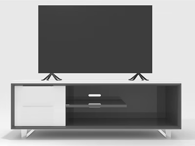 Modern Black and White TV Stand with Flat Screen TV Drawer and Metal Legs 3d model