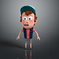 Cartoon Man With Big Eyes Wearing Blue Cap And Pink Vest Standing In Gray Background