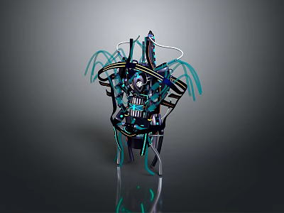 Sci Fi Mechanical Biological Character Design With Blue Tentacles And Black Structure 3d model