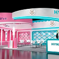 HYNAUT Exhibition Booth With Pink And White Curved Design Display Cabinets And Tables