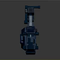 Futuristic Mechanical SciFi Weapon with Advanced Metallic Structure Detailed Components Orange Accents and Reflective Surface