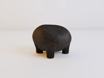 Black Stuffed Animal Toy with Textured Surface and Four Short Legs on White Background 3d model