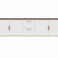Modern TV Entertainment Unit With White Cabinets Black Top And Gold Metal Accents