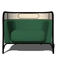Modern Green Single Sofa With Metal Frame And Woven Backrest Design 3d model