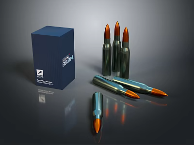 Military Bullets With Green Casings And Orange Tips Next To Blue Box 3d model