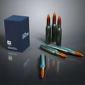 Military Bullets With Green Casings And Orange Tips Next To Blue Box