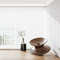 White Window Blinds in Bright Room with Wooden Chair Small Table and Vase with Flowers