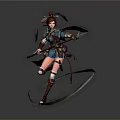 Female Warrior Character With Bird Creature Inspired Headdress And Spear Weapon