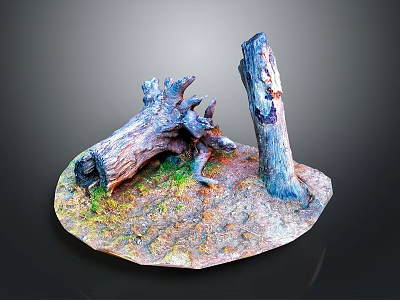 Green Plants Growing With Dead Tree Trunks on Circular Base Ground Surface 3d model
