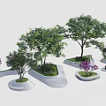 Creative Tree Planters Design With Various Shapes Green Trees Purple Flowers 3d model