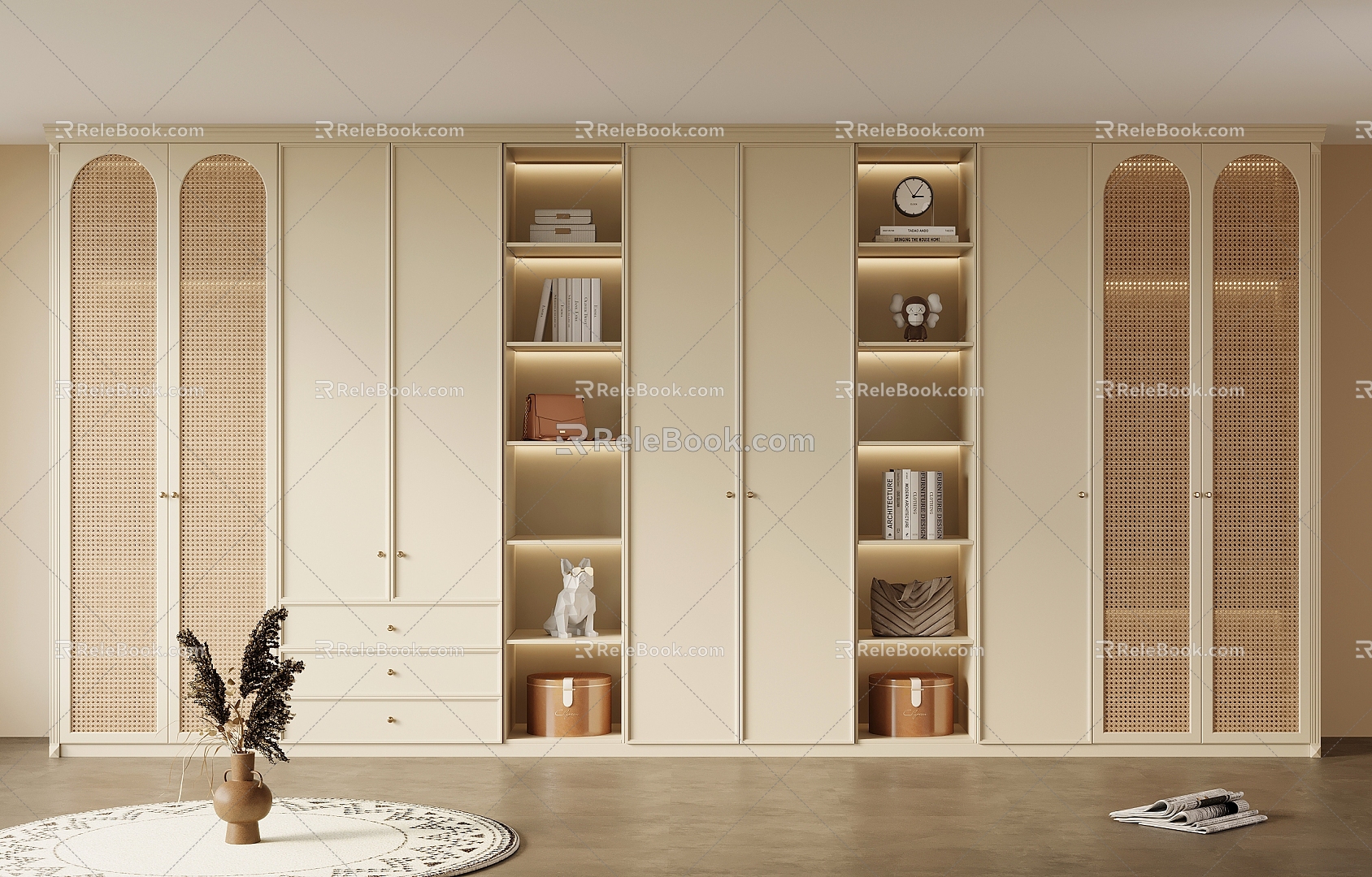 French Cream Style Wardrobe Cloakroom Wardrobe 3d model