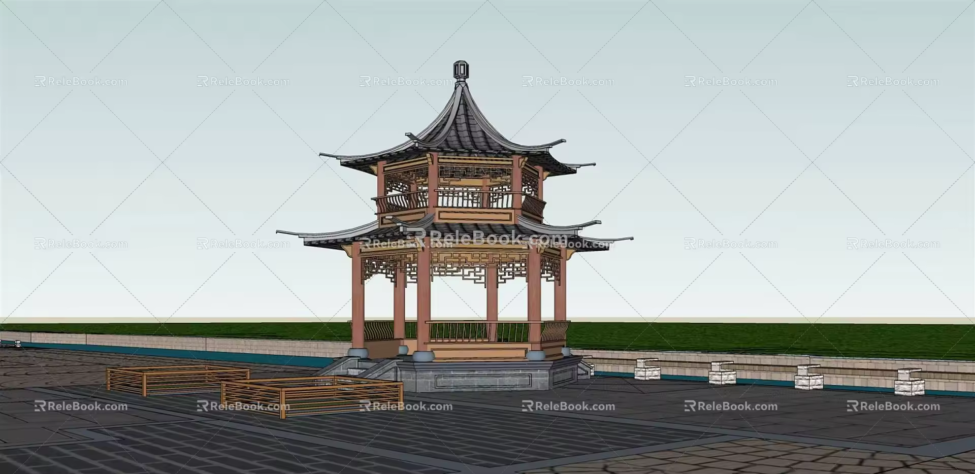 Chinese style pavilion double-layer pavilion 3d model