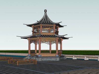 Chinese style pavilion double-layer pavilion model