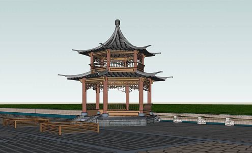 Chinese style pavilion double-layer pavilion 3d model