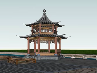 Chinese style pavilion double-layer pavilion 3d model