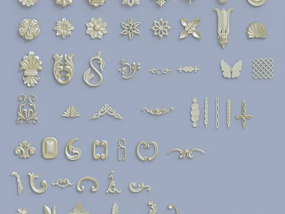 Decorative Sculpture Carvings with Golden Floral Butterfly and Geometric Patterns for Ornamental Design 3d model