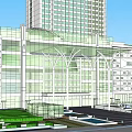 Modern High Rise Residential Building With Glass Curtain Walls And Landscaped Areas