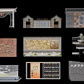 Chinese Traditional Scenic Wall Designs With Carved Patterns And Architectural Elements 3d model
