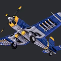 Blue Block Model Airplane With Yellow Black Propeller Cockpit And Wing Details
