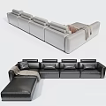 L Shaped Light and Dark Gray Leather Sectional Sofa with Ottoman and Throw Blanket 3d model