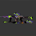 Colorful Toy Weapons with Multiple Assembled Parts in Vibrant Pink Blue Green and Black