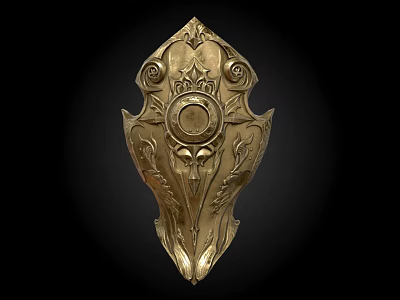 Ancient Golden Ornate Shield With Intricate Carvings And Decorative Design 3d model