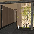 New Chinese style landscape decoration screen partition dining walkway end view 3d model