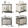 Modern Stylish Bedside Tables With Decorative Patterns Drawers And Metal Frames 3d model