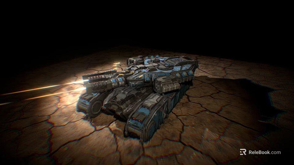 Armored Military Tank With Heavy Weapons On Cracked Battlefield Terrain 3d model 