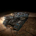 Armored Military Tank With Heavy Weapons On Cracked Battlefield Terrain