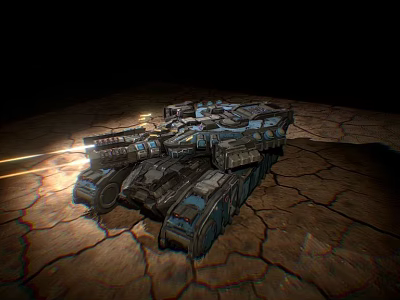 Armored Military Tank With Heavy Weapons On Cracked Battlefield Terrain 3d model