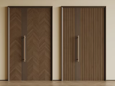 Modern Brown Security Door With Herringbone Wood Grain And Metal Handle 3d model