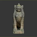 Mythical Stone Lion Statue Seated With Detailed Carved Mane And Paws