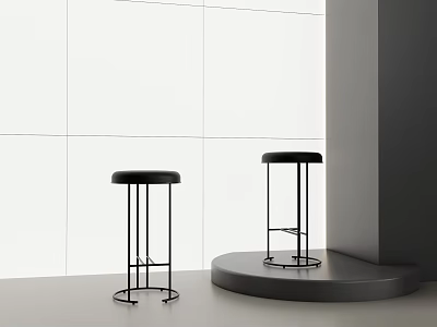 Black Bar Stools With Round Seats And Metal Frames In Modern Minimalist Style 3d model