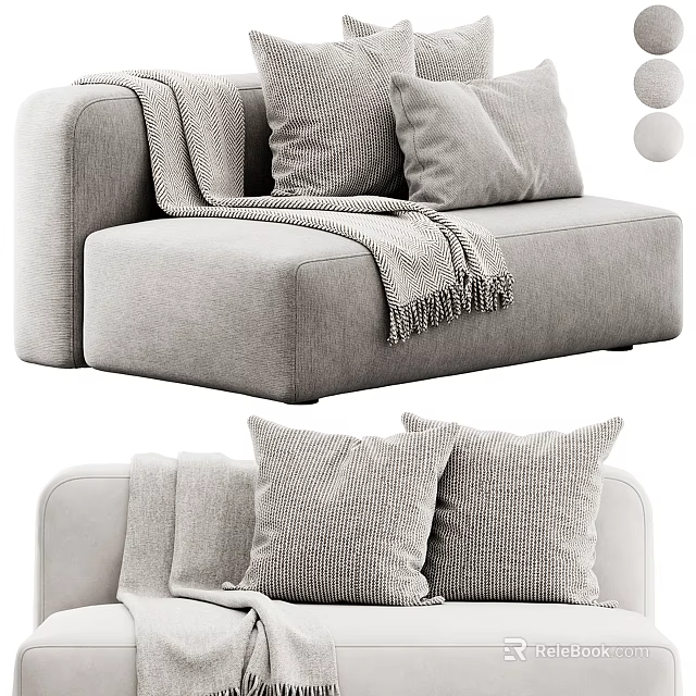 Modern Gray Single Sofa With Soft Fabric Decorative Pillows And Cozy Throw Blanket 3d model 