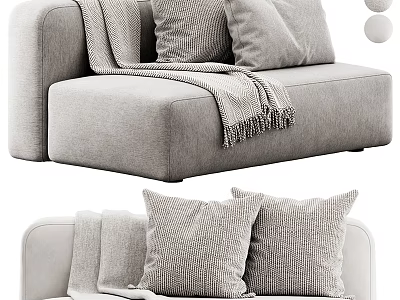 Modern Gray Single Sofa With Soft Fabric Decorative Pillows And Cozy Throw Blanket 3d model