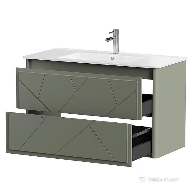 Modern Bathroom Vanity With White Countertop Silver Faucet And Geometric Drawer Design 3d model 