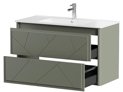 Modern Bathroom Vanity With White Countertop Silver Faucet And Geometric Drawer Design 3d model