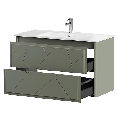 Modern Bathroom Vanity With White Countertop Silver Faucet And Geometric Drawer Design 3d model