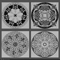 Ornate Decorative Floor Patterns Showcasing Four Different Intricate Black And White Designs 3d model