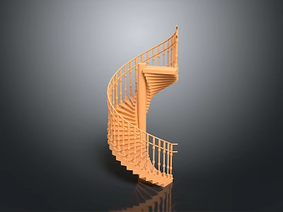 Elegant Modern Orange Spiral Staircase Design With Railing And Reflective Base 3d model