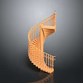 Elegant Modern Orange Spiral Staircase Design With Railing And Reflective Base 3d model