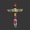 Scenic Natural Landscape With Colorful Totem Pole Featuring Traditional Carved Patterns And Vibrant Designs
