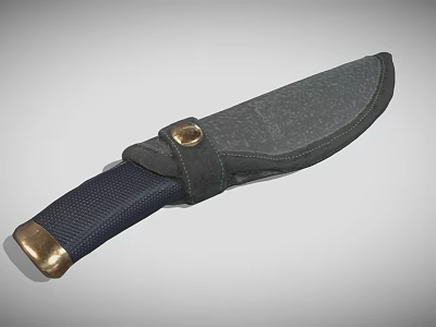 Tactical Fixed Blade Knife With Black Sheath And Textured Handle Brass Tip 3d model