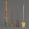 Ancient Hand Tools Collection With Long Handles And Various Head Designs