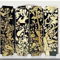 Black Decorative Screen With Golden Floral And Bird Patterns Traditional Oriental Design 3d model