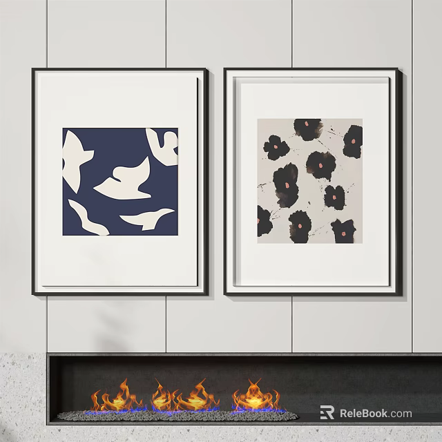 Framed Wall Art With Blue Background Bird Patterns And Floral Designs 3d model