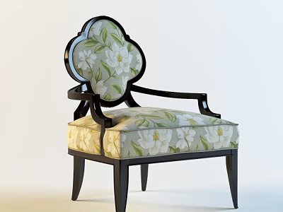 Elegant Single Sofa With Black Frame And White Floral Pattern On Cushion Backrest 3d model