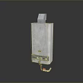 Gray Gas Water Heater With Blue Top Component Front Control Panel And Bottom Pipes
